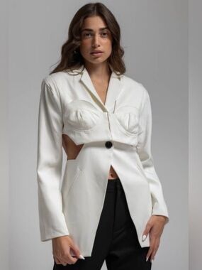 Swank Blue White Corset Blazer Top NWT